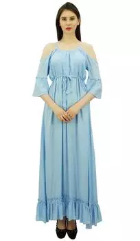 Женская летняя одежда Bimba, макси-платье с открытыми плечами, пляжная одежда, праздничная одежда 10 синий