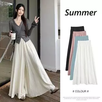 Женская летняя одежда из тонкого ледяного шелка, длинные мешковатые широкие брюки, брюки, юбки с высокой талией, уличная модная одежда