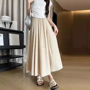 Женская летняя одежда, повседневное платье из ледяного шелка с высокой талией, юбки трапециевидной формы, праздничное платье, уличная одежда M чёрный