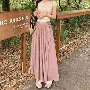 Женская летняя одежда Y2K с высокой талией 2023, хлопковая линия, летние широкие мешковатые брюки, платья, элегантные тонкие танцевальные длинные юбки трапециевидной формы, брюки в корейском стиле для женщин