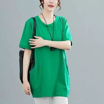 Женская летняя однотонная футболка большого размера с коротким рукавом, повседневные свободные простые топы-пуловеры 5XL чёрный