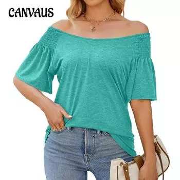 Женская летняя однотонная футболка с круглым вырезом и короткими рукавами, плиссированная, свободная S чёрный