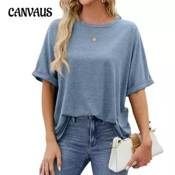 Женская летняя однотонная футболка с круглым вырезом большого размера с короткими рукавами S чёрный