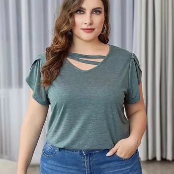 Женская летняя однотонная футболка с v-образным вырезом и коротким рукавом, свободная повседневная мода, дышащая легкая удобная футболка с коротким рукавом для работы и отдыха 1XL
