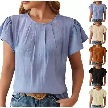 Женская летняя однотонная однотонная футболка с v-образным вырезом и коротким рукавом L бежевый