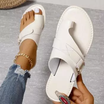 Женская летняя однотонная повседневная обувь больших размеров, пляжная обувь на плоской подошве 43 белый