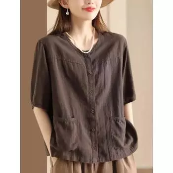 Женская летняя однотонная повседневная рубашка в стиле ретро с короткими рукавами, однобортный повседневный удобный топ 3XL белый