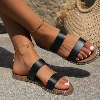 Женская летняя однотонная простая римская обувь с ремешком на щиколотке в стиле ретро с круглой головкой и плоской подошвой, удобная для женщин 36