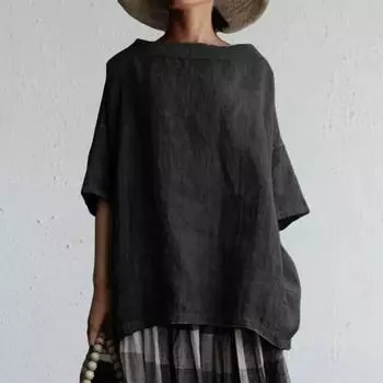 Женская летняя однотонная свободная футболка с круглым вырезом S белый