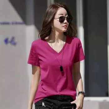 Женская летняя однотонная свободная футболка с V-образным вырезом и короткими рукавами. Простые и удобные повседневные топы. 3XL белый