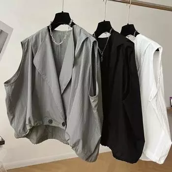 Женская летняя однотонная свободная повседневная куртка без рукавов с плиссированным тонким жилетом 4XL белый