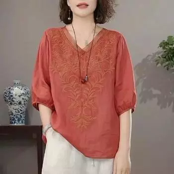 Женская летняя однотонная тонкая футболка с V-образным вырезом и короткими рукавами, свободные повседневные топы 3XL