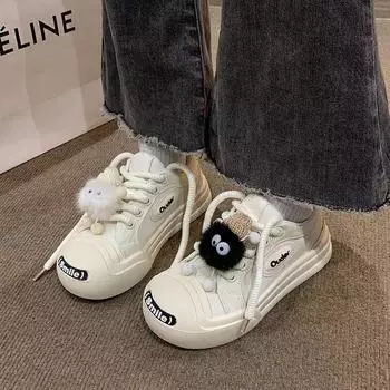 Женская летняя парусиновая обувь Bai Lu 2023: Универсальные, симпатичные, белые кроссовки на толстой подошве 35 чёрный