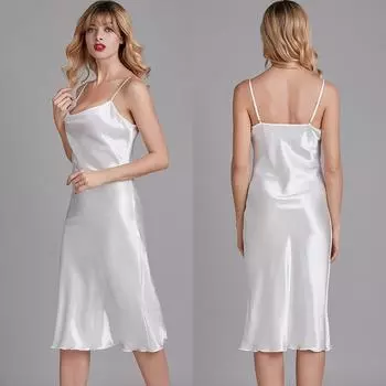 Женская летняя пижама на бретельках, удобная домашняя одежда из искусственного шелка, элегантное платье-комбинация с драпированным вырезом, ночная рубашка, однотонная длинная домашняя одежда S