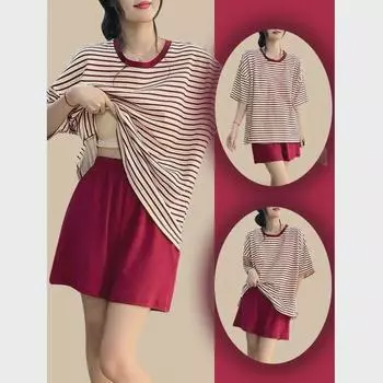 Женская летняя пижама с короткими рукавами и нагрудными накладками - Мягкая цельная домашняя одежда 3XL (suggested weight 145-155 jin)