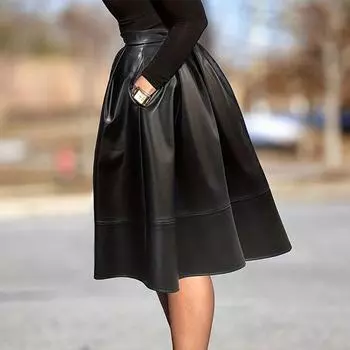 Женская летняя плиссированная элегантная повседневная однотонная юбка трапециевидной формы S чёрный