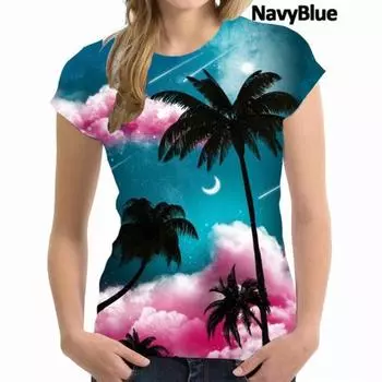 Женская летняя пляжная футболка с 3D-принтом на Гавайях, модная повседневная уличная футболка с короткими рукавами S чёрный