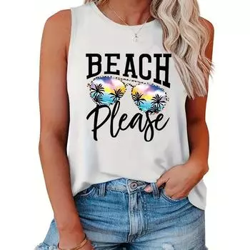 Женская летняя пляжная футболка с принтом большого размера без рукавов с надписью «Please Print» S