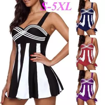 Женская летняя пляжная одежда, купальный костюм, женский купальник-танкини в полоску бикини M чёрный