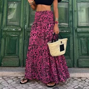Женская летняя пляжная юбка в богемном стиле с большим подолом S персидский розовый