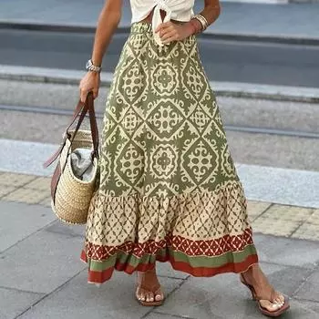 Женская летняя пляжная юбка в богемном стиле с большим подолом S чёрный