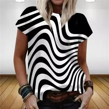 Женская летняя полосатая футболка, женская футболка с круглым вырезом с 3D-принтом, повседневная футболка с радужным 3D-принтом S