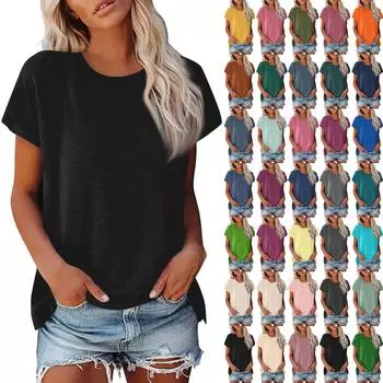 Женская летняя повседневная базовая футболка с круглым вырезом, однотонные топы, хлопковые повседневные женские топы с короткими рукавами, топы, спортивная рубашка L армия зеленый