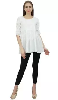 Женская летняя повседневная белая туника Bimba в стиле бохо с кружевом и рукавом 34 из хлопка 10 белый