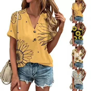 Женская летняя повседневная блузка с v-образным вырезом в полоску, тонкая блузка с коротким рукавом, женская блузка L бежевый