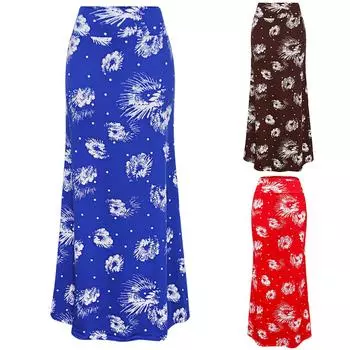 Женская летняя повседневная длинная юбка макси с высокой талией и цветочным принтом XXXL синий