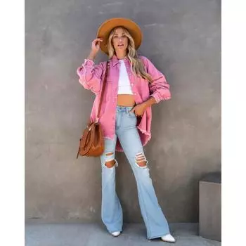 Женская летняя повседневная джинсовая куртка свободного кроя с потертостями и кисточками S