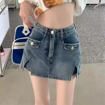 Женская летняя повседневная джинсовая юбка с индивидуальным дизайном, однотонная облегающая суперкороткая юбка 5XL