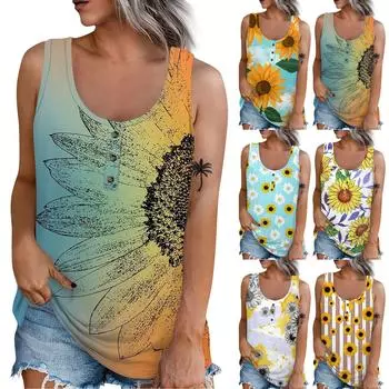 Женская летняя повседневная футболка без рукавов с принтом и круглым вырезом, топы, блузка L