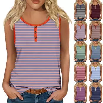 Женская летняя повседневная футболка без рукавов с круглым вырезом и блузкой