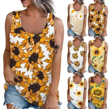 Женская летняя повседневная футболка без рукавов с принтом и круглым вырезом, топы, блузка L