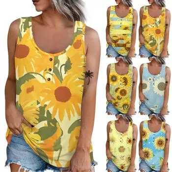 Женская летняя повседневная футболка без рукавов с принтом и круглым вырезом, топы, блузка L