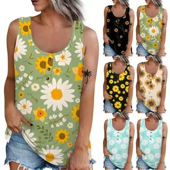 Женская летняя повседневная футболка без рукавов с принтом и круглым вырезом, топы, блузка L