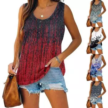 Женская летняя повседневная футболка без рукавов с цветочным принтом и круглым вырезом, топы, блузка XXXL