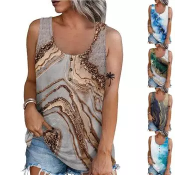 Женская летняя повседневная футболка без рукавов с круглым вырезом и принтом, блузка XXXXL белый