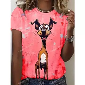 Женская летняя повседневная футболка с коротким рукавом и круглым вырезом с принтом собаки S