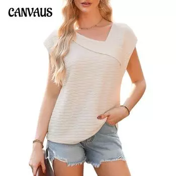 Женская летняя повседневная футболка с косым вырезом и коротким рукавом S абрикосовый