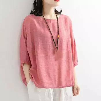 Женская летняя повседневная футболка с круглым вырезом, пуловер с рукавами «летучая мышь» 3/4, однотонные топы, свободная посадка, летняя блузка, уличная одежда XXL синий