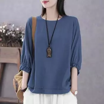 Женская летняя повседневная футболка с круглым вырезом 3/4 с рукавами «летучая мышь» и рюшами на манжетах, пуловер, топы, однотонный свободный крой, летняя блузка, уличная одежда XL белый