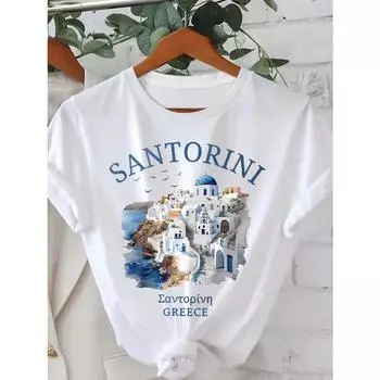 Женская летняя повседневная футболка с круглым вырезом и коротким рукавом с принтом «Замок» S