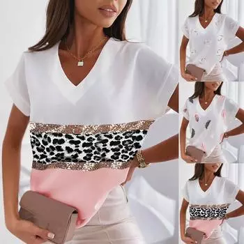 Женская летняя повседневная футболка с принтом крови, V-образным вырезом и коротким рукавом, туника, топы S