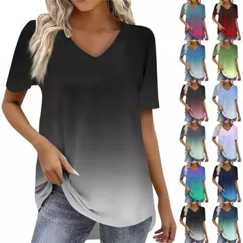 Женская летняя повседневная футболка с V-образным вырезом и короткими рукавами, пуловер, футболка, топ L армия зеленый