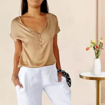 Женская летняя повседневная футболка с v-образным вырезом и пуговицами, футболка с короткими рукавами и однотонным пуловером свободного покроя, топы, уличная одежда 4XL серый
