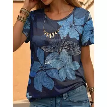 Женская летняя повседневная футболка свободного покроя с круглым вырезом и 3D-принтом в виде одуванчика, дышащая, с коротким рукавом и круглым вырезом, летняя S