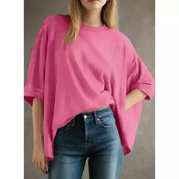 Женская летняя повседневная футболка свободного покроя с короткими рукавами и рукавами «летучая мышь» S