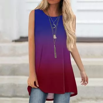 Женская летняя повседневная майка без рукавов с круглым вырезом и принтом с изогнутым краем M